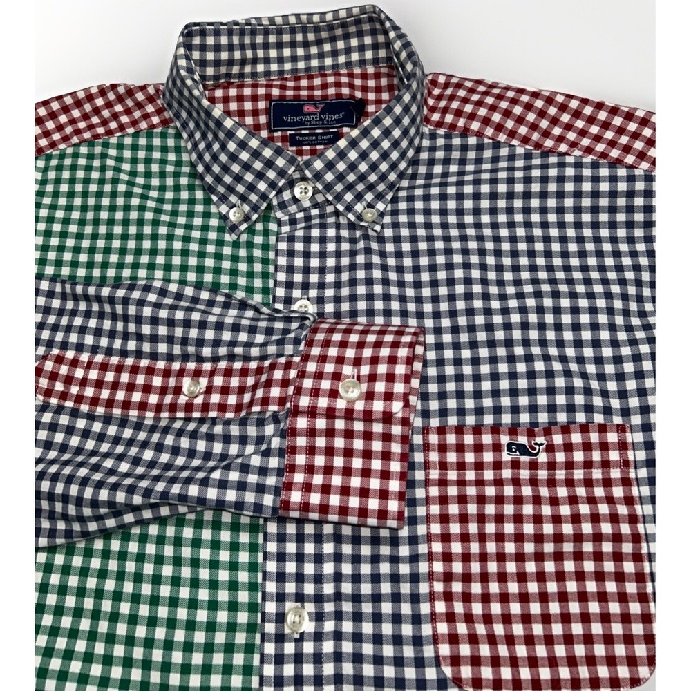 Mens Vineyard Vines Color Block Tucker Long Sleeve Button Down Shirt Sz XL‎